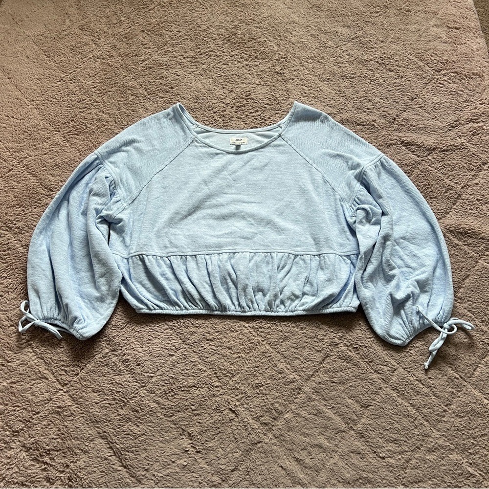 Aerie‎ Endless Summer Balloon Sleeve Cropped Sweatshirt Cottage Preppy Sz M